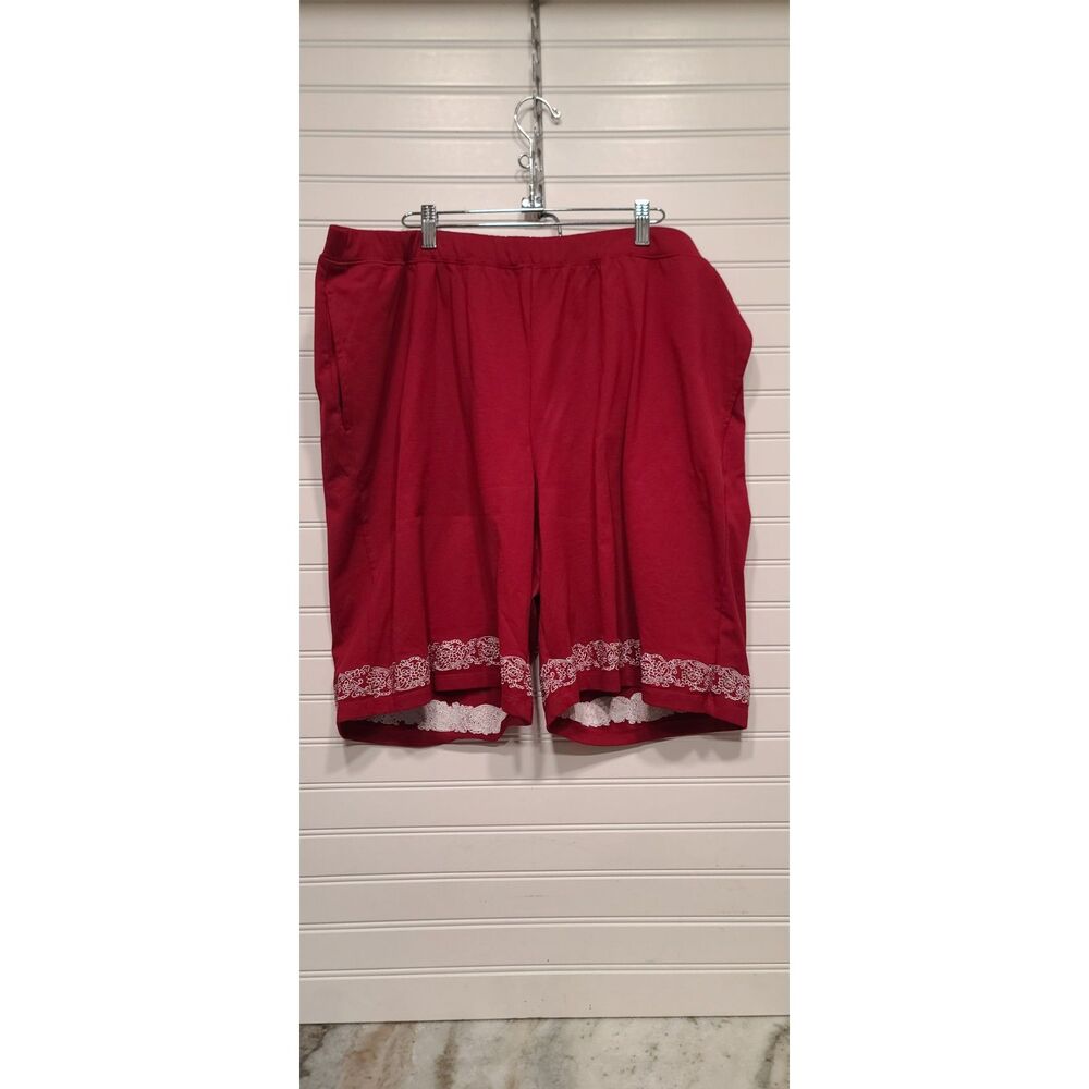 Liz & Me Womens Red Pull On Shorts W/White Embroidery Size 1X NWT